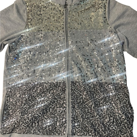 Quacker Factory Zip Up Sparkle Hoodie Sweatshirt Jacket Gray Sequin Size Large - Picture 5 of 9
